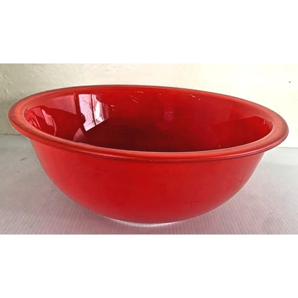 Vintage Pyrex Red Glass Clear Bottom Nesting Mixing Bowl #325 2.5L
